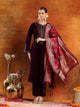 Velvet Zari-Embroidered Kurta Set with Bell Sleeves, Palazzo & Banarasi Dupatta