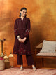 Wool Blend Kurta Set with Embroidered Yoke, Smocked Sleeves & Palazzo