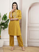 Mustard Embroidered Cotton Linen Kurta Set with Palazzo