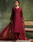 Vetican Embroidered Kurta Set with Bell Sleeves & Khadi Silk Dupatta