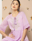 Floral Embroidered Flared Sleeves Kurti