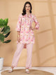 Pink Abstract Print Rayon Slub Co-ord with Solid Palazzo