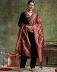 Velvet Kurta Set with Zari Embroidery & Banarasi Art Silk Dupatta