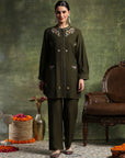 Ari Embroidered Straight Kurta Set with Bishop Sleeves & Palazzo