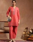 Pure Cotton Straight Kurta Set with Mirror-Embroidered Palazzo