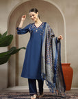 Rayon Embroidered Kurta Set with Patola Khadi Silk Dupatta