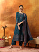 Floral Wool Blend Kurta Set with Embroidered Mandarin Collar & Printed Dupatta