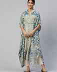 Floral Printed Flared Sleeves Thread Work Kaftan Kurta