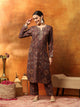 Wool Blend Floral Kurta Set with Zari Embroidery & Printed Elasticated Palazzo