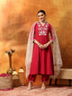 A-Line Kurta Set with Lucknavi Embroidery, Palazzo & Embroidered Supernet Dupatta
