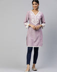 Blue White Floral Embroidered Kurti