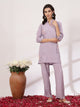 Lavender Co-ord Set with Floral Embroidered Tunic & Pocketed Palazzo