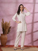 Ivory Co-ord Set with Floral Embroidered Tunic & Pocketed Palazzo