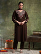 Crepe & Raschel Embroidered Kurta Set with Lace-Edged Mesh Dupatta