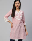 Blue White Floral Embroidered Kurti