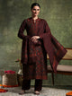 Woven Wool Kurta Set with Mandarin Collar, Palazzo & Printed Wool Dupatta