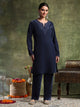Velvet Embroidered Kurta Set with Organza Patti Sleeves & Palazzo