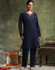 Velvet Embroidered Kurta Set with Organza Patti Sleeves & Palazzo