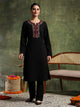Wool Blend Kurta Set with Round Neck & Ethnic Embroidery