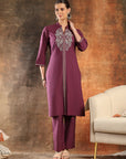 Embroidered Cotton Blend Straight Kurta Set