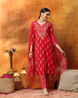 Viscose Rayon Kurta Set with Ethnic Motif Print, Zari Work & Printed Chiffon Dupatta
