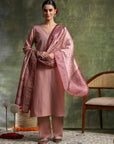 Twill Embroidered Kurta Set with Palazzo & Bandhani Art Silk Dupatta