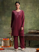 Velvet Embroidered Kurta Set with Organza Patti Sleeves & Palazzo