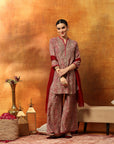 Ethnic Motif Printed Kurta with Zari Embroidery, Garara & Sequin-Laced Dupatta