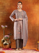 Floral Pashmina Wool Kurta Set with Zari Neckline & Printed Wool Dupatta