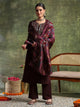 Wool Blend Embroidered Kurta Set with Silk Dupatta
