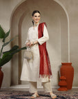 Cotton Flex Kurta Set with Embroidery, Palazzo & Organza Tassel Dupatta
