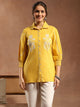 Yellow Cotton Top with Shirt Collar & Floral Embroidery