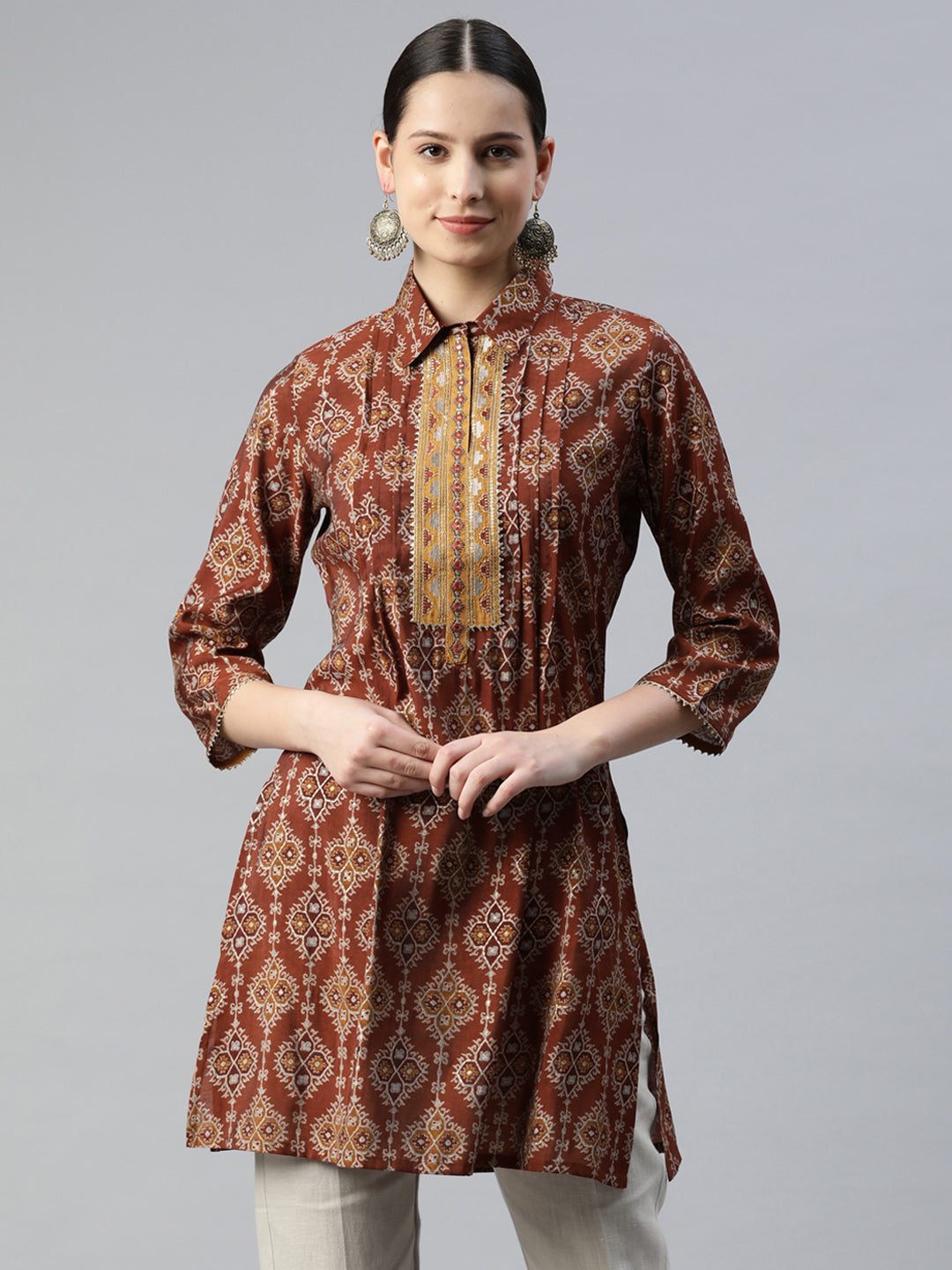 Ethnic Motif Printed Modal Chanderi High-Low Tunic