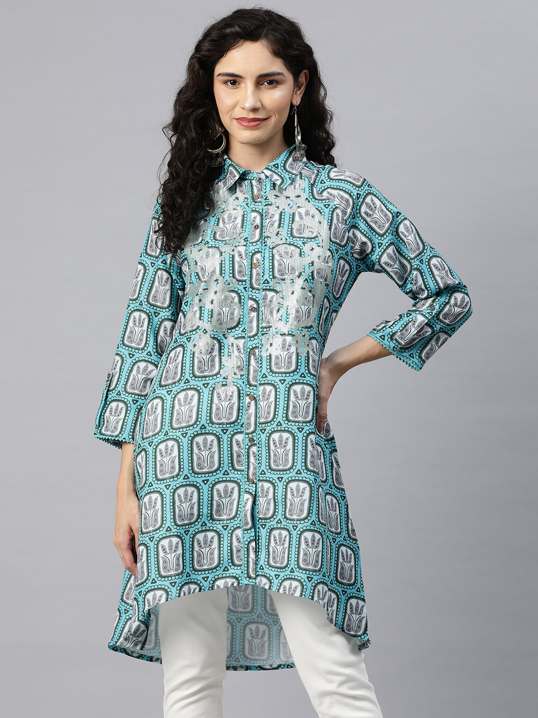 Ethnic Motif Printed High Low Tunic