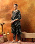 Viscose Rayon Kurta Set with Ethnic Motif Print, Zari Work & Printed Chiffon Dupatta