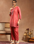 Pure Cotton Straight Kurta Set with Mirror-Embroidered Palazzo
