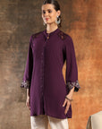 Crepe Festive Tunic with Zari Bell Sleeves & Frilled Mandarin Collar