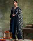 Zari-Embroidered Poly Viscose Kurta Set with Printed Chanderi Dupatta