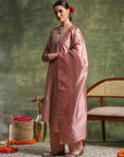 Cotton Linen Kurta Set with Ari Embroidery, Palazzo & Assam Silk Dupatta