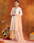 Crepe-Raschel Embroidered Kurta Set with Mesh Lace Dupatta