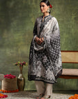 Linen Printed Kurta Set with Swarovski Detailing, Palazzo & Kotta Dupatta