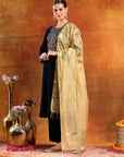 Velvet Zari-Embroidered Kurta Set with Palazzo & Banarasi Dupatta