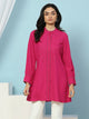 Solid A-Line Viscose Rayon Kurti with Embroidery & Laced Cuff
