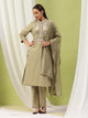 Mandarin-Collar Cotton-Blend Kurta Set with Embroidered Palazzo & Zari-Edged Dupatta