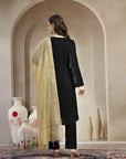 Velvet Zari-Embroidered Kurta Set with Palazzo & Banarasi Dupatta