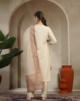 Twill Embroidered Kurta Set with Palazzo & Bandhani Art Silk Dupatta
