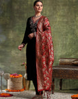 Velvet Kurta Set with Zari Embroidery & Banarasi Art Silk Dupatta