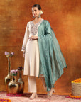 Knitted Wool Kurta Set with Embroidery, Palazzo & Tasselled Chanderi Dupatta