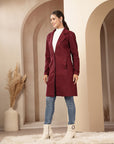 Suede Long Coat with Button Placket & Tab-Sleeve Detailing