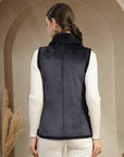 Velour Fur Sleeveless Jacket with Structured Collar & Zipper Closure